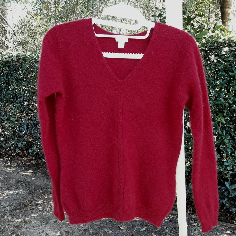 Red 100% CASHMERE V-neck Long Sleeve Sweater Sz S